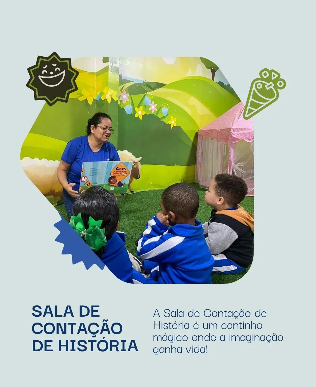 Professora contando uma história para as crianças